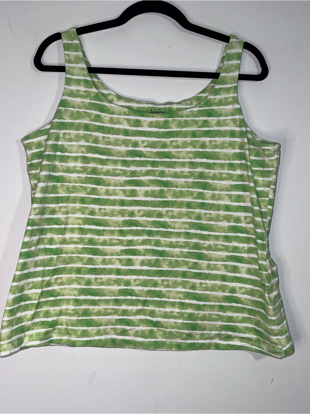 Basic Editions Green White Striped Shelf Bra Tank Top XXL